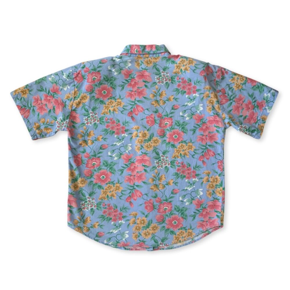 Vintage Cabin Creek Floral Collar Button Up Short Sleeve Shirt Prep Coastal Boho - Picture 4 of 15